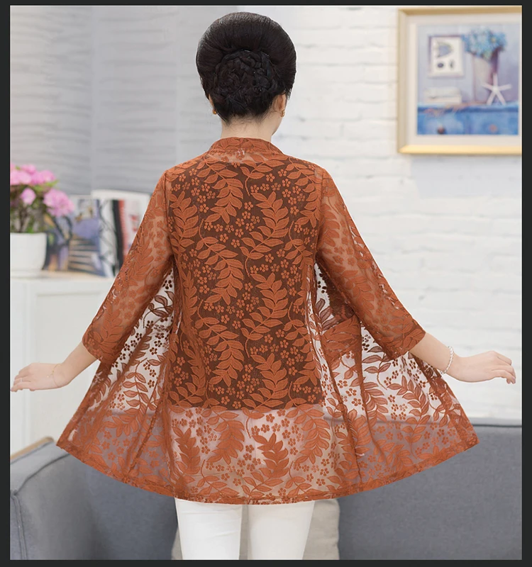 caramel colour Весна лето для женщин среднего возраста кружевной солнцезащитный кардиган женский Принт Мода Большой размер шаль R199 - Цвет: caramel colour