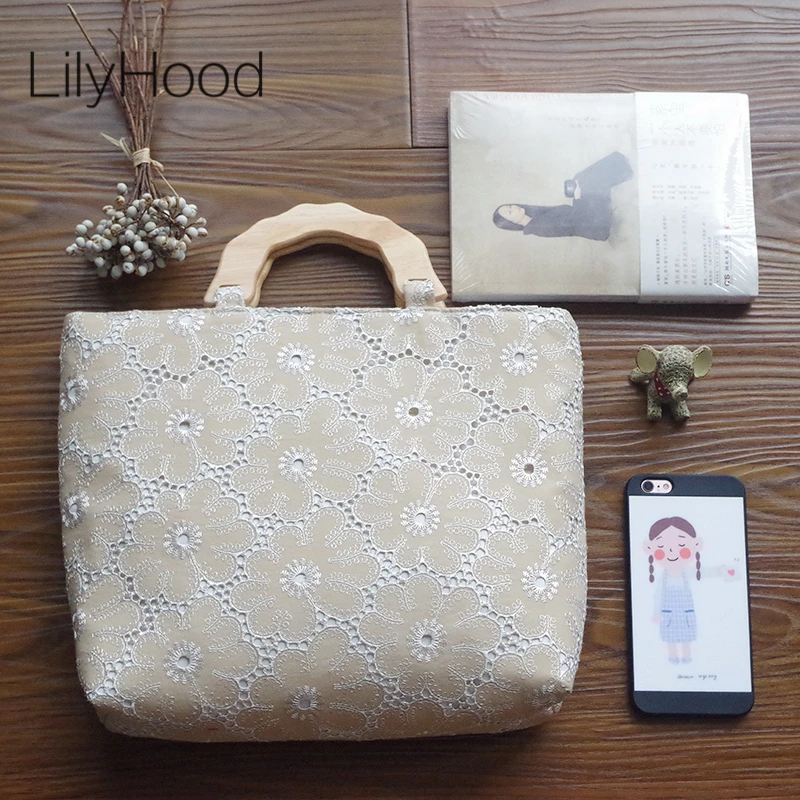 

LilyHood Ретро тоут с верхней ручкой женские винтажные тканевые Цветочные кружевные открытые белые сумки на молнии