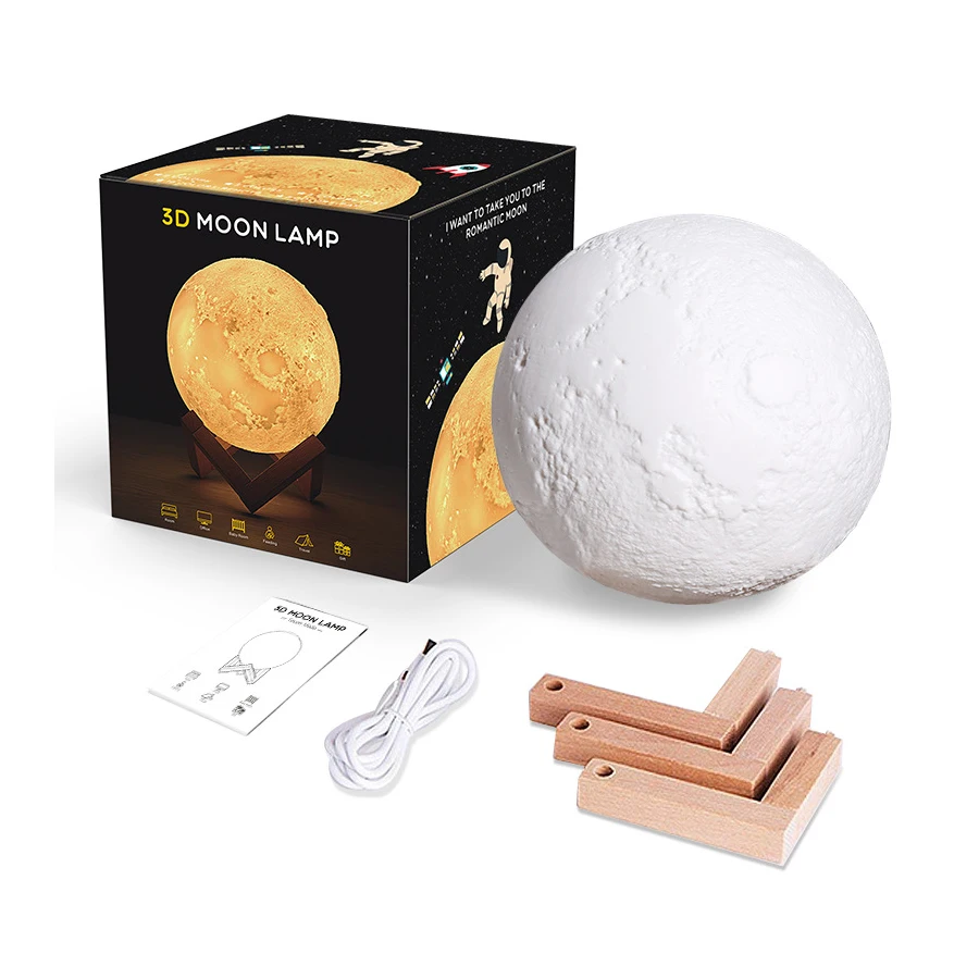 

Novelty Lighting USB Charge 3D Moon Lamp Night Light 2 Colors Touch Control Home Decor Bedroom Bookcase Table Lamps