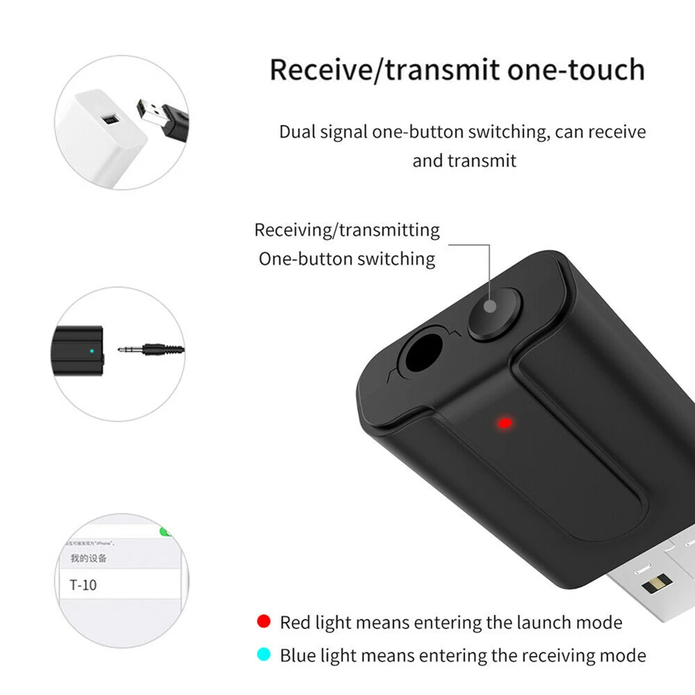 BT 5,0 A2DP Bluetooth передатчик приемник 2 в 1 3,5 мм AUX HIFI стерео аудио USB беспроводной мини-адаптер для динамиков автомобиля ПК ТВ