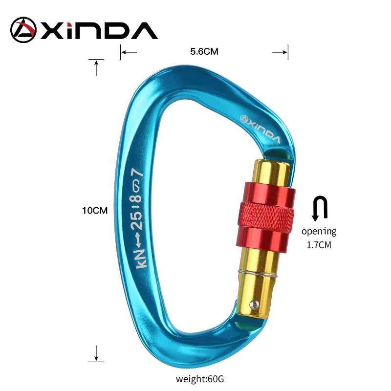 XINDA Профессиональный скалолазание карабин 25KN d-образный винтовой замок ворота алюминиевый сплав альпинист наружное оборудование