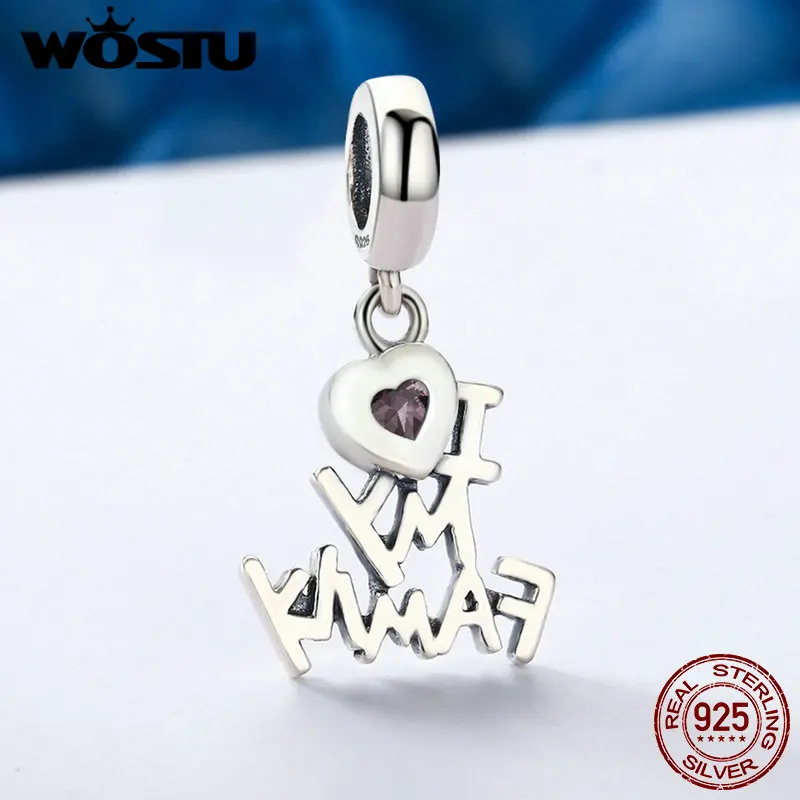 Серьги подвески WOSTU из серебра 925 пробы с бусинами I Love My Family оригинальный браслет