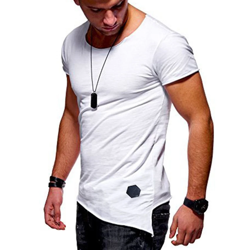 SHOKOTANO Для мужчин футболка удлиненный асимметричный подол мужской Slim Fit Тощие