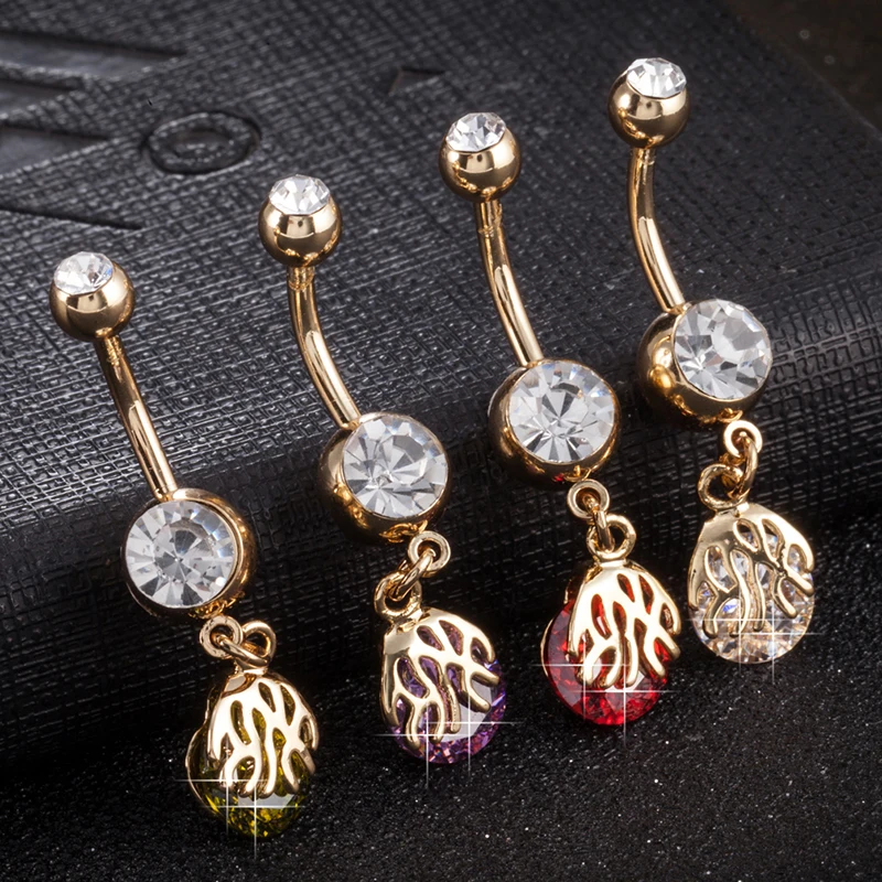 Милые кольца для пупка в виде кошки из хирургической стали золотой цветок капля