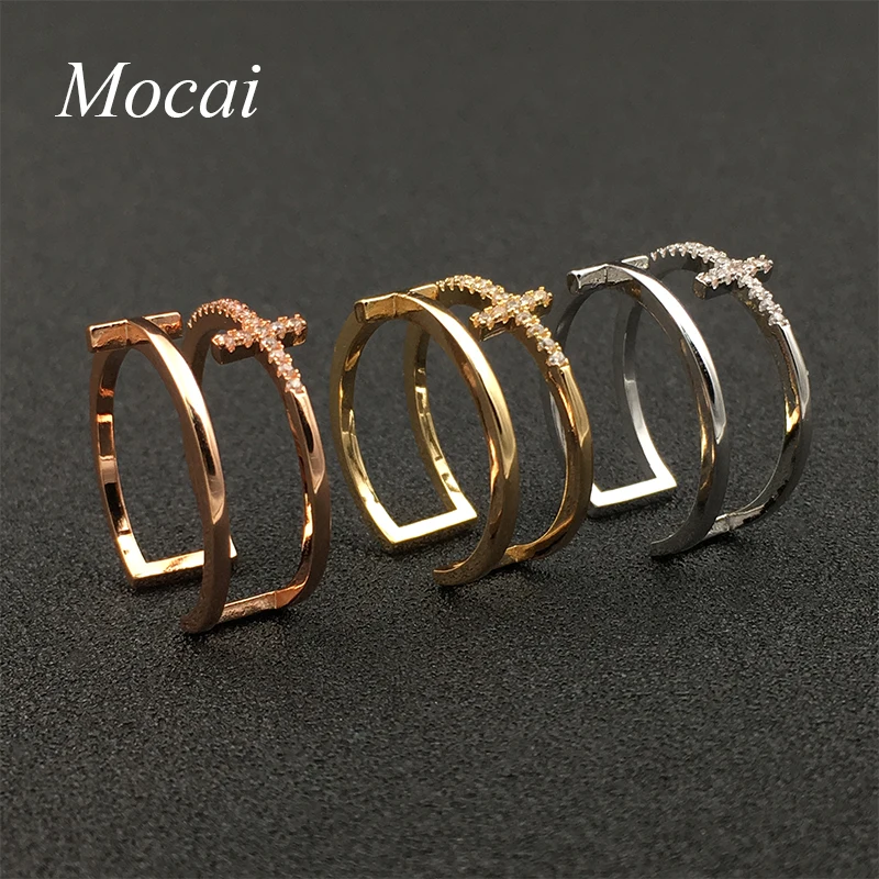 Mochai Adjustable Simple CZ Cross Ring Holder Mocai Brand Design Vintage Female Friendship Lord of Rings Silver Jewelry ZK30 | Украшения и