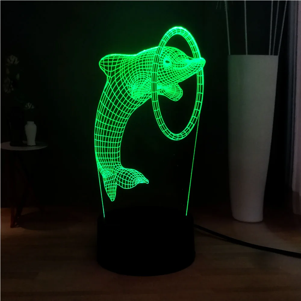 Новинка 3D иллюзия акриловый светодиодный морской дельфин 7 цветов меняющий декор