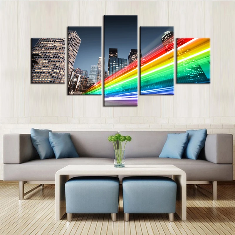 5 Pieces Large Canvas Painting Pictures Beautiful city lights Wall for Living Room Print Paintings Framed/J004-086-XL | Дом и сад
