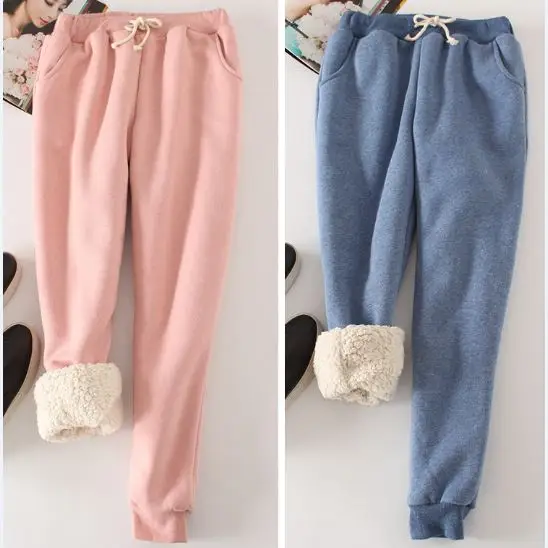 2018 winter new loose women's solid color casual sports trousers thick warmth drawstring stretch pants | Женская одежда