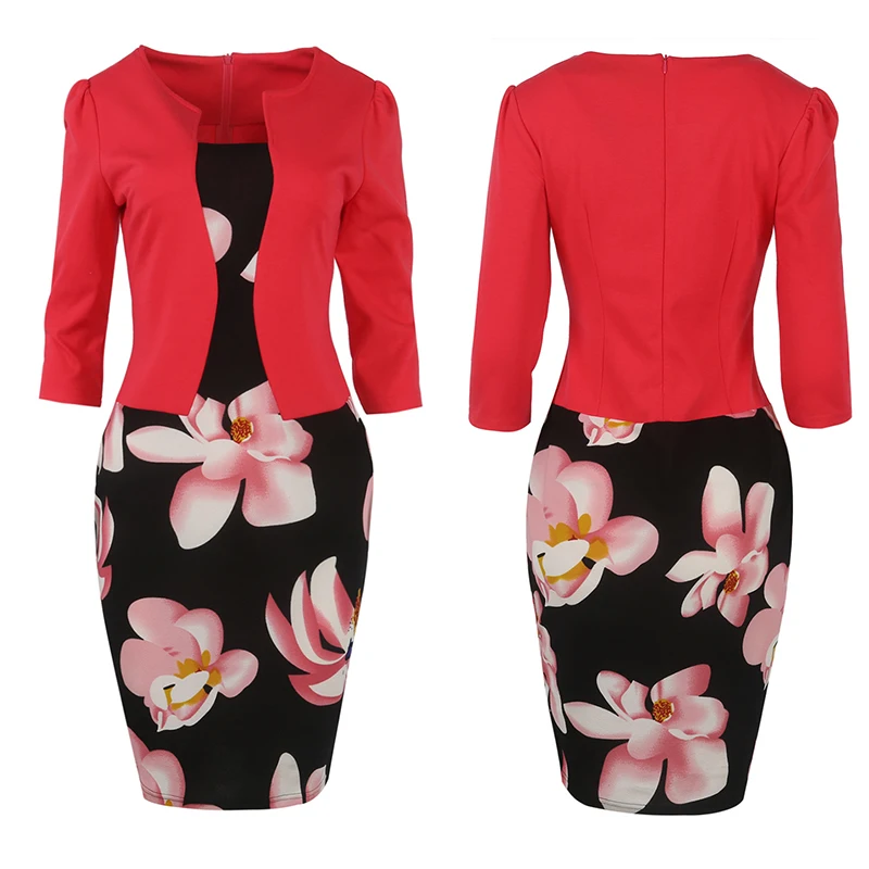Женское платье-карандаш с цветочным принтом составного кроя | Женская одежда