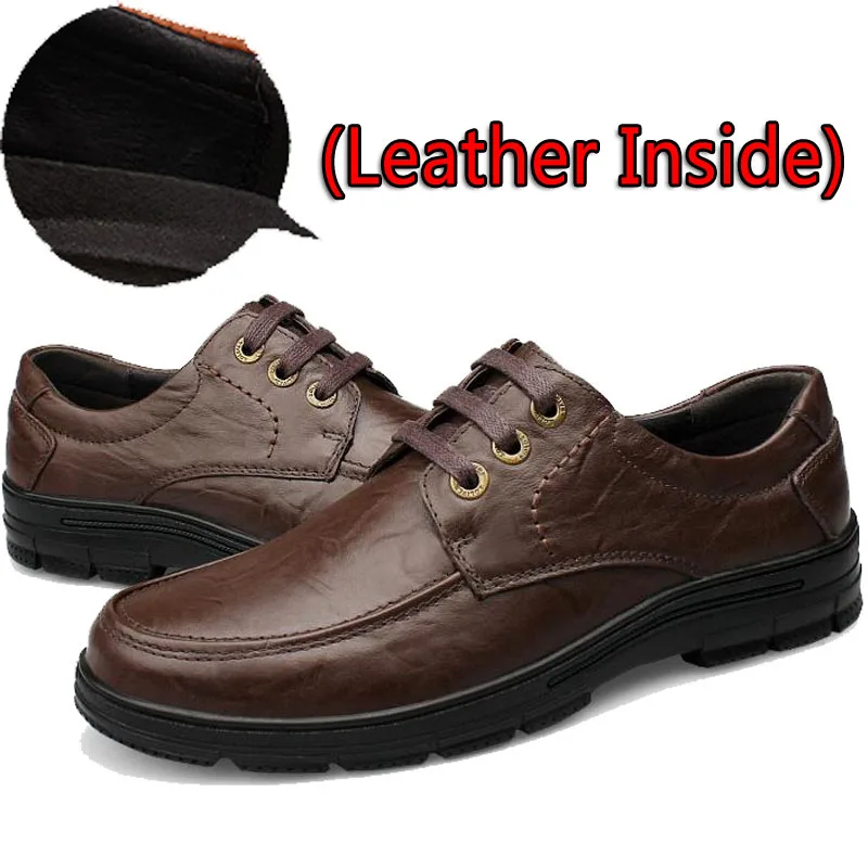 Leather Dark Brown SURGUT/брендовая модная мужская повседневная обувь; лоферы из натуральной кожи; мужские мокасины на плоской подошве; высококачественные модельные туфли с мехом внутри - Цвет: Leather Dark Brown