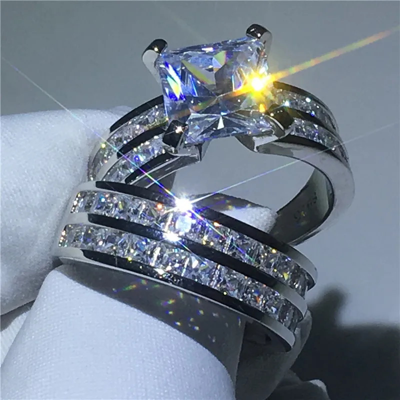 choucong Lovers Promise Ring set Princess cut 3ct 5A Zircon Cz 925 Sterling Silver Engagement Wedding Band Rings for Women Men | Украшения