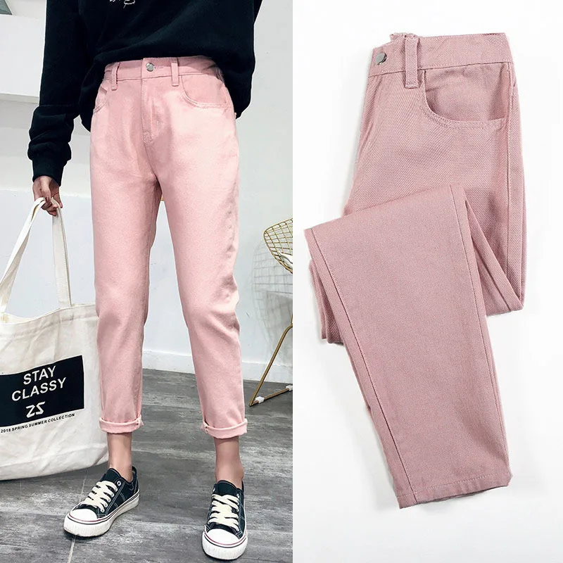 Pink Розовые, черные джинсы для мам, повседневные женские джинсы с высокой талией, Джинсы бойфренда для девушек размера плюс, брюки, джинсы для женщин - Цвет: Pink