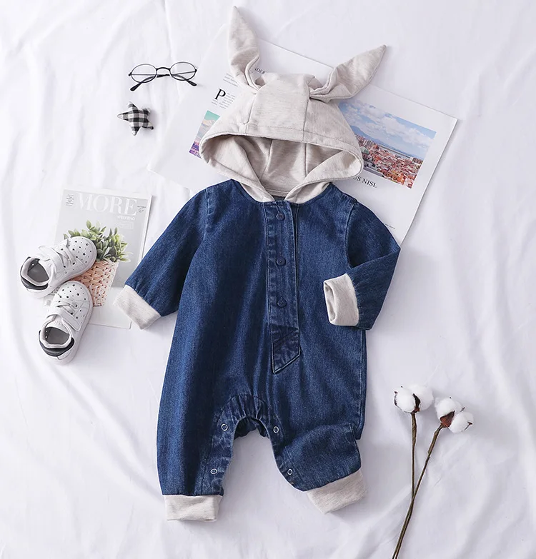 

Free shipping spring autumn infants denim jumpsuits long sleeve clothing baby boys climb clothes