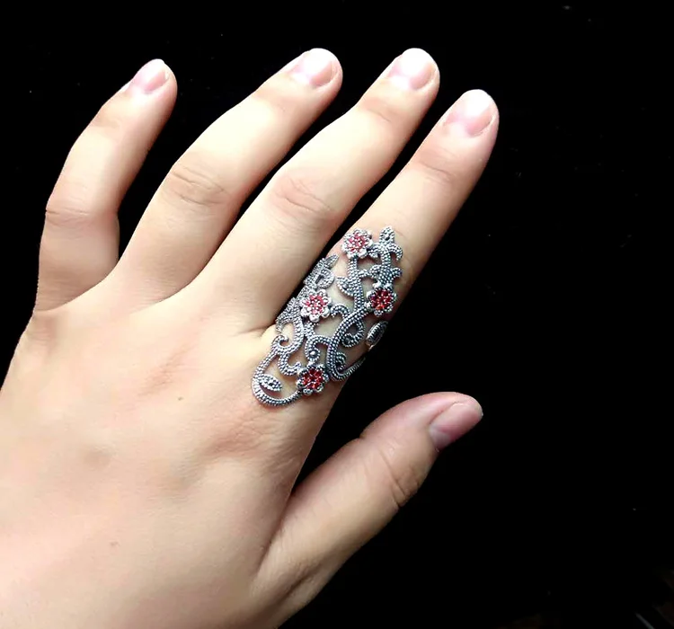 FNJ 925 Серебряное цветочное кольцо Новая мода марказит Циркон S925 Стерлинговое Серебро Кольца для женщин ювелирные изделия регулируемый размер