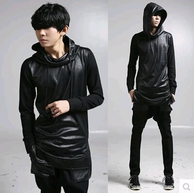 Модные мужские толстовки в стиле Харадзюку из кожи пэчворк дизайнерский