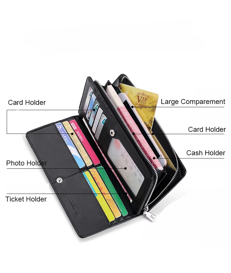 WILLIAMPOLO Genuine Leather Male Wallet Cartera Hombre With 23 Card Holder Zipper Closure Men's Wallet PL301