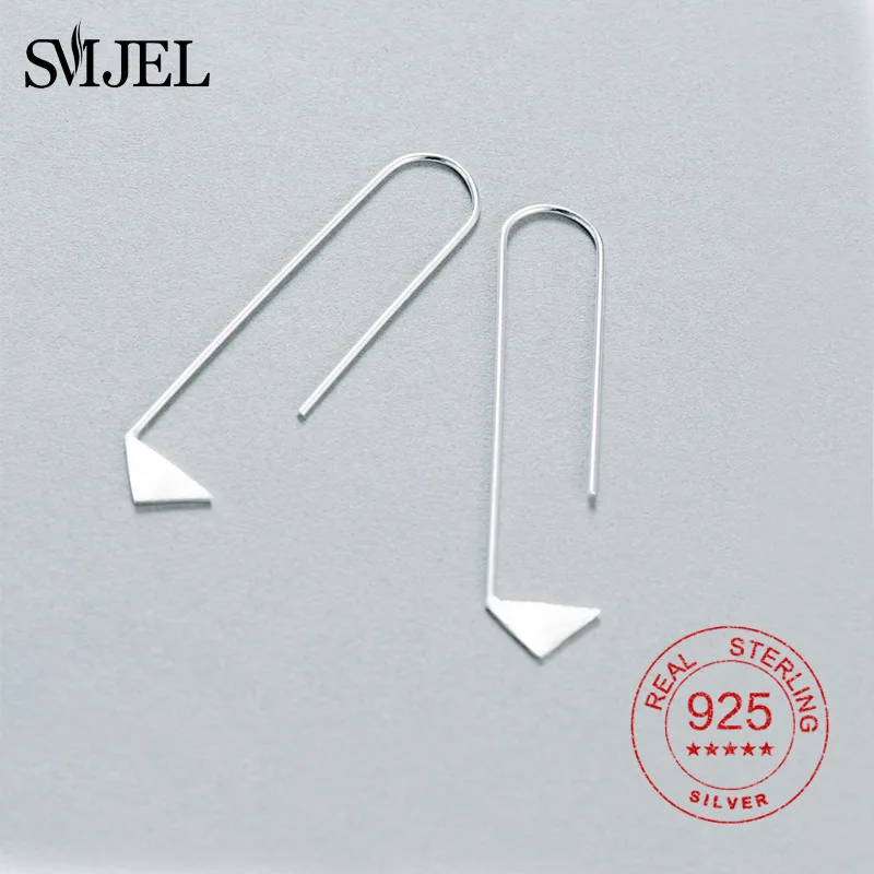 SMJEL 925 Sterling Silver Triangle Long Post Earring Geometric Statement Stud Earrings for Women Wedding Jewelry | Украшения и