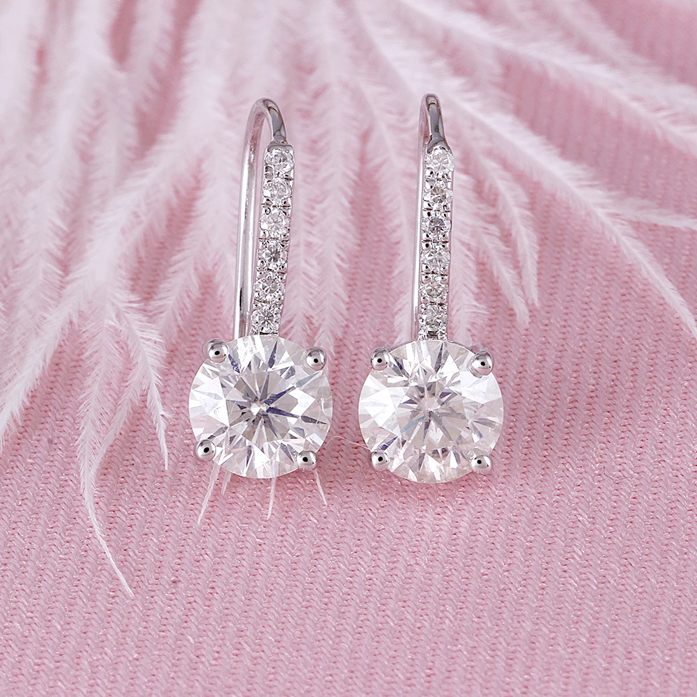 Transgems Geniune 14K White Gold Moissanite Drop Earrings for Women Center 6.5mm GH Color VVS Moisssanite Dangle | Украшения и