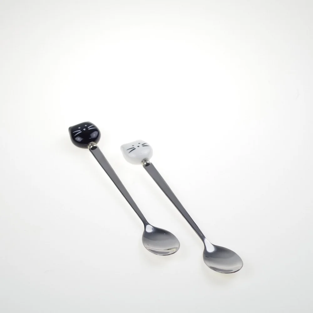 1 шт. Нержавеющая сталь мультфильм ложки кошка керамические льда кремовые