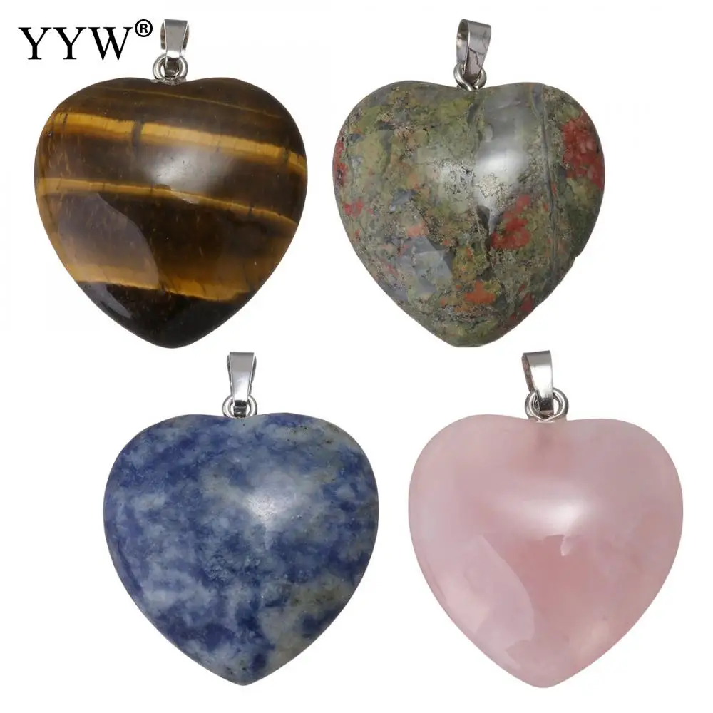 Подвески с натуральным кристаллом Love Heart для влюбленных каменный розовый кварц