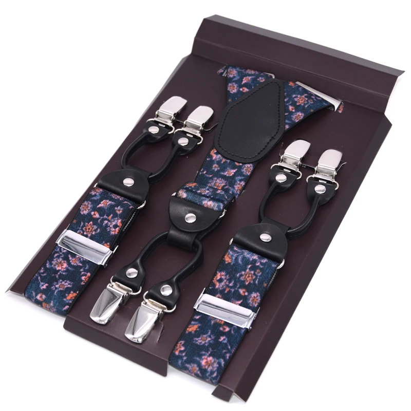 Подтяжки мужские кожаные модные эластичные чёрные деловые для брюк подарок отцу