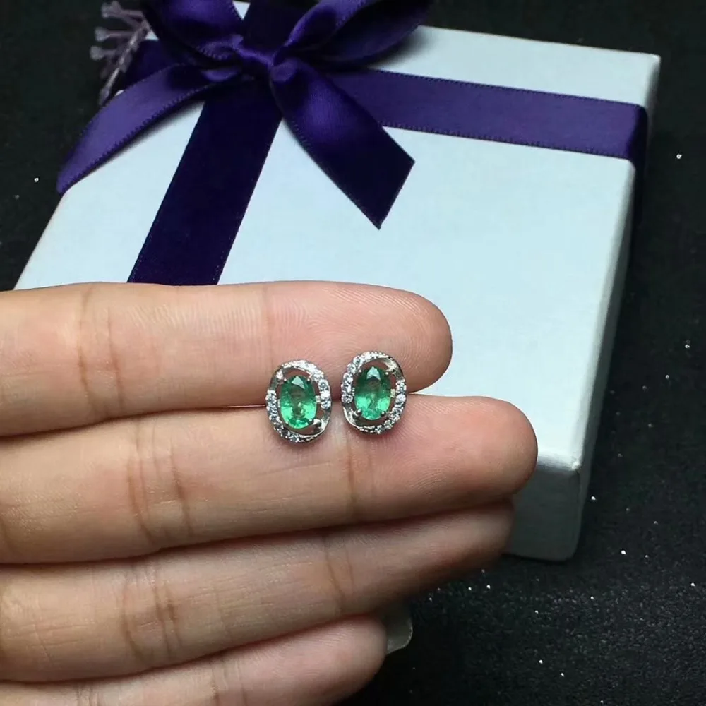 Женские серьги из серебра 925 пробы с натуральным зеленым