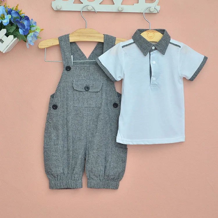 Retail Fashion 2020 Summer baby boy set Gentleman Clothes Baby Suits Kids T Shirt + Overalls Children suit Clothing Set |