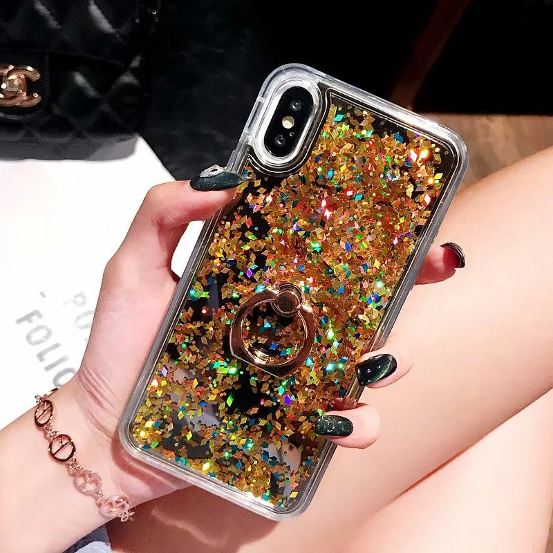 DISCASE чехол для телефона iphone 8 7 6 6s плюс роскошный кольцо покрытие динамический Плывун красочный блестки X