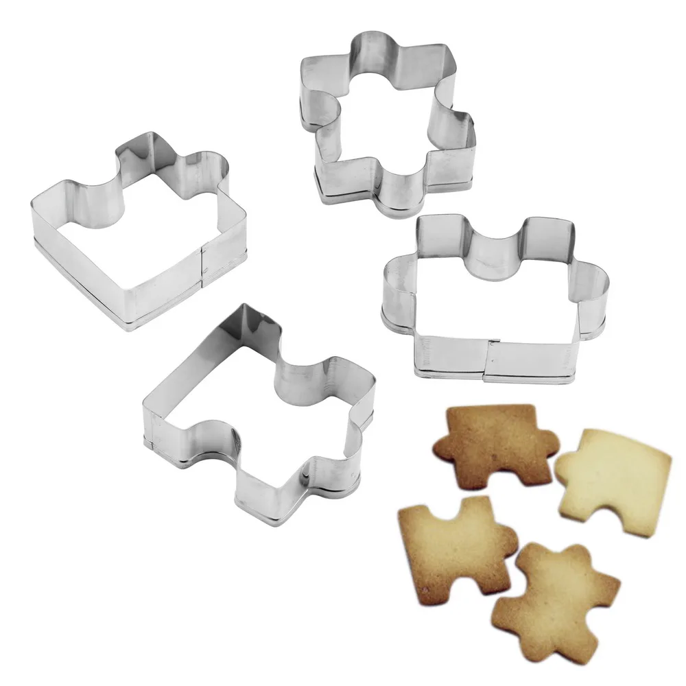 HILIFE Puzzle Pattern Pastry Fondant Dessert Mold Gadgets Kitchen Tools Stainless Steel 4Pcs/set Biscuit Cutter Cookie | Дом и сад