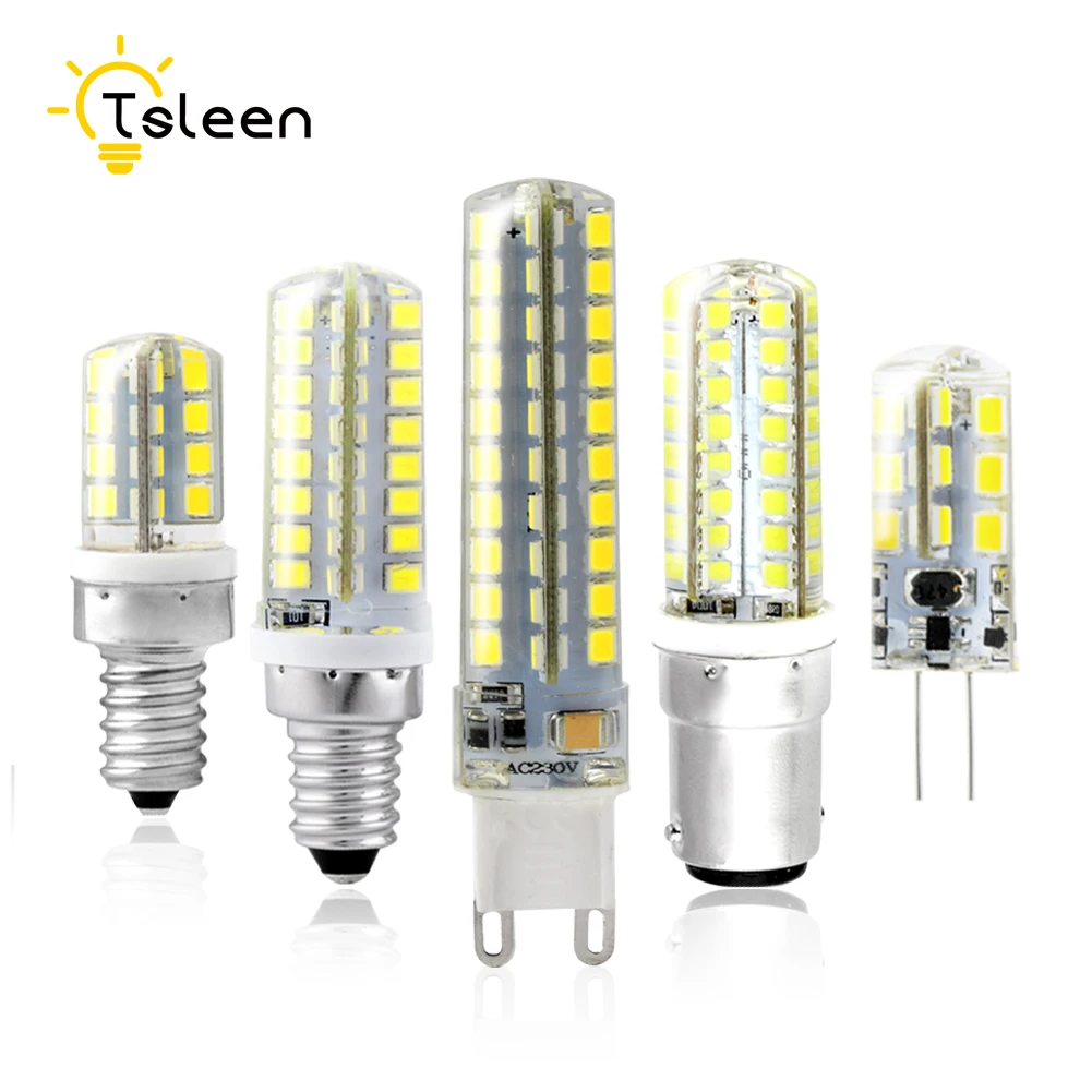 TSLEEN SMD2835 светодиодный светильник с силиконовой кукурузой, белый теплый белый светильник, AC DC 12V 220V G4 G9 E12 E14, замена галогенной лампы 20-50 W, люстра
