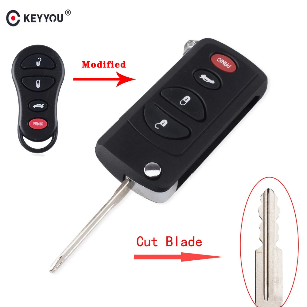Брелок чехол KEYYOU Cut/Uncut Blade с дистанционным управлением 4 кнопки для Chrysler Sebring Jeep