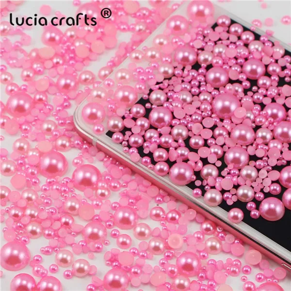 Lucia crafts, 576 шт, смешанный размер, имитация жемчуга ABS, полукруглый, плоский с оборота, жемчуг из смолы, бусины для украшения F0509 - Цвет: C4 pink