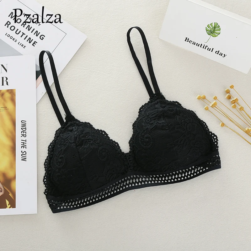 Французский стиль Глубокий V треугольники Bralette провода Бесплатная кружево