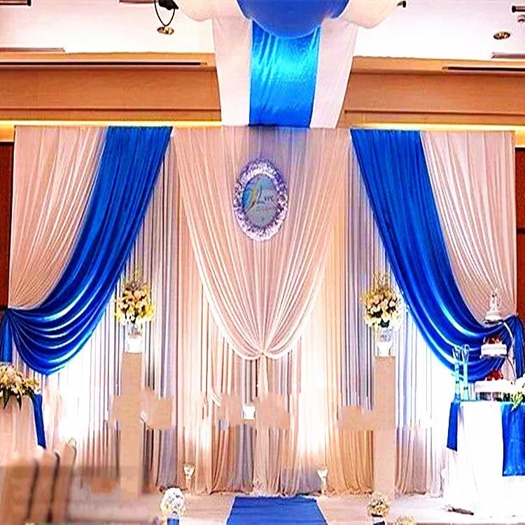 

3M*6m ice silk Wedding Backdrop Curtains white and blue swag Satin party backgroundd drape curtain wedding decoration