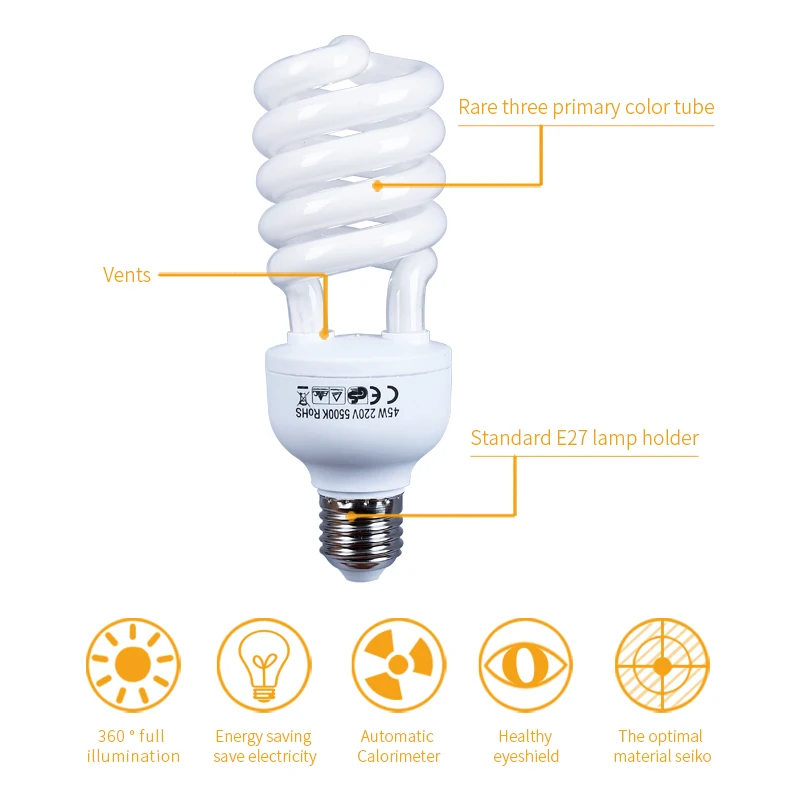 45 Ватт 5500K высокая яркость фотосъемка при дневном свете люминесцентные лампы E27