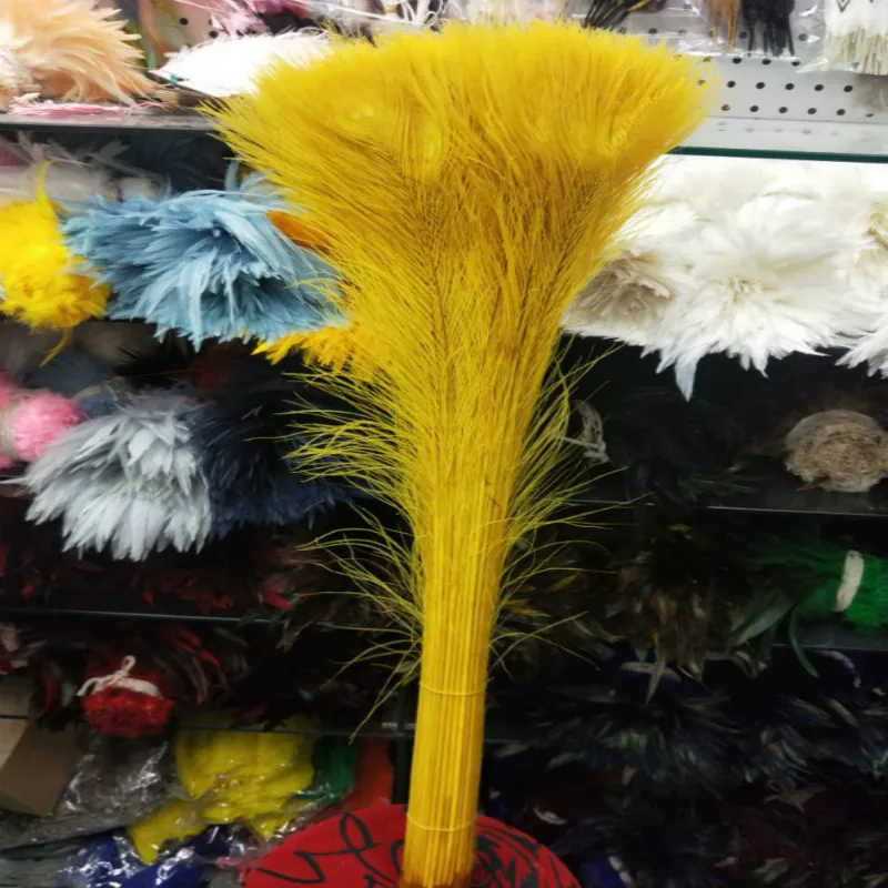 

Wholesale 100pcs beautiful golden peacock feather eye 70-80cm / 28-32inch decorative celebration stage performance diy