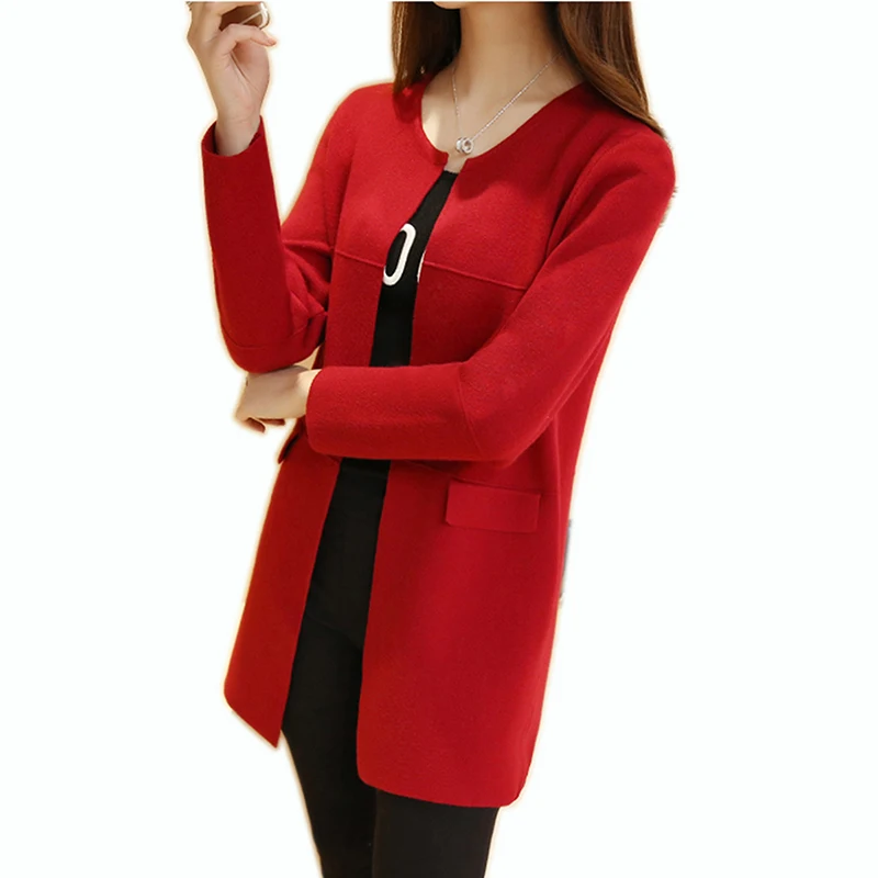 Женский длинный вязаный кардиган в Корейском стиле свободный Однотонный свитер