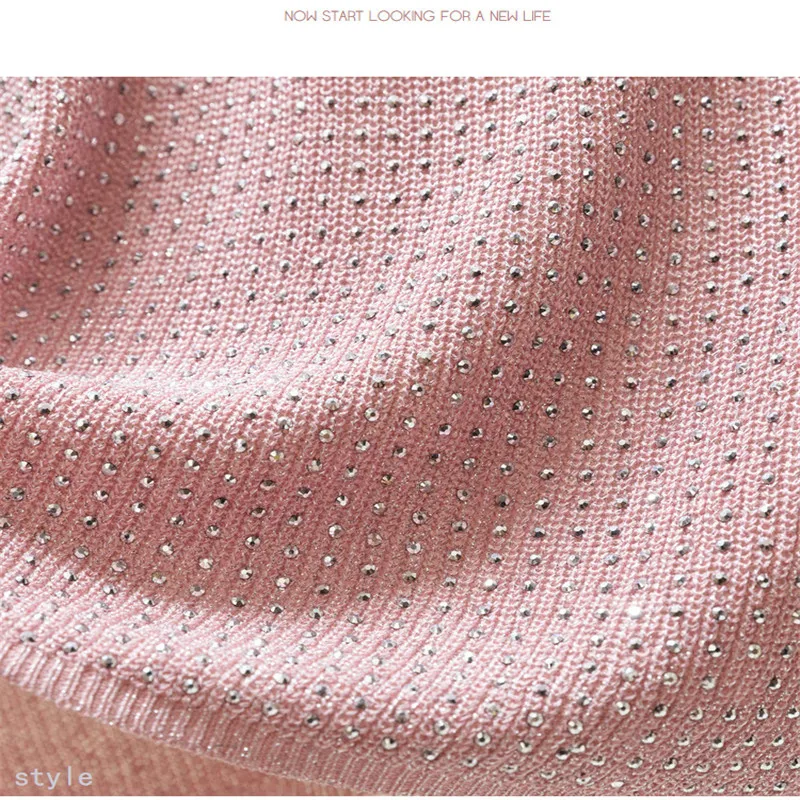 

2019 New summer style Ice silk knittingGlitter camisole hot drilling Plus-size sexy Fashion Stretch vest V-neck Sleeveless Vest