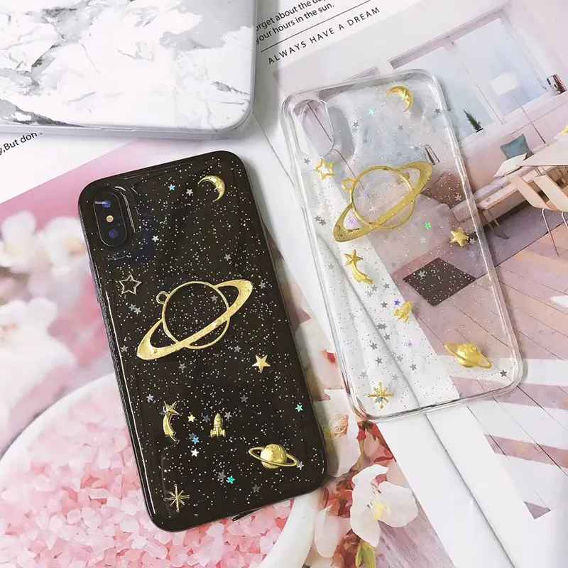 Чехол для iPhone X 6 s 7 8 Plus звездное небо космос планеты Ультратонкий Мягкий ТПУ чехол