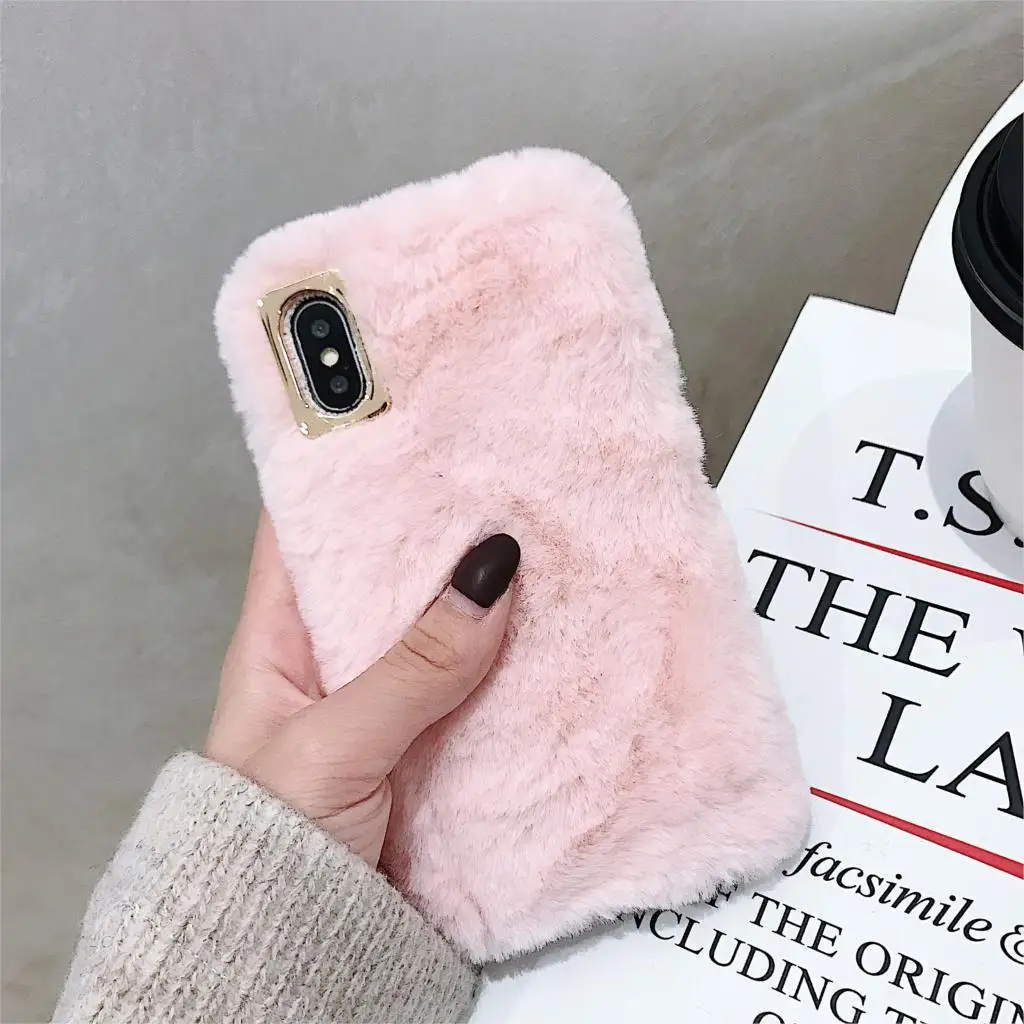 Pink Чехол Rabbit P smart Plus для huawei P30 Lite P20 Pro P10 Plus P8 P9 Lite P9 Lite Mini Enjoy 7 7S плюшевый чехол в полоску - Цвет: Pink