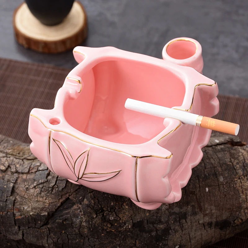 

Fashion imitation bamboo desktop ceramic ashtray Office ashtray with sink