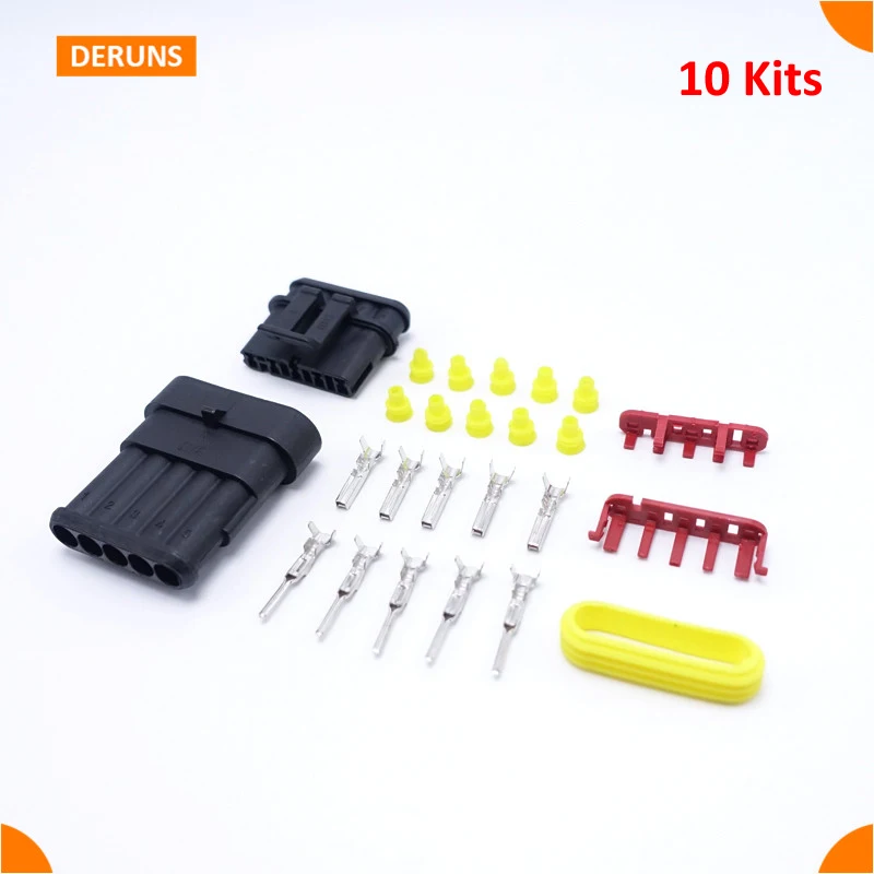 

10Kits Female And Male 5Pin/way Waterproof Sealed Automotive Motorcycle Electrical Wire Connector Plug AMP 282089-1 282107-1