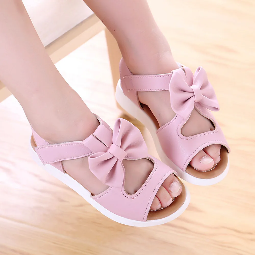 Летние детские сандалии модная обувь на плоской подошве с бантом для девочек