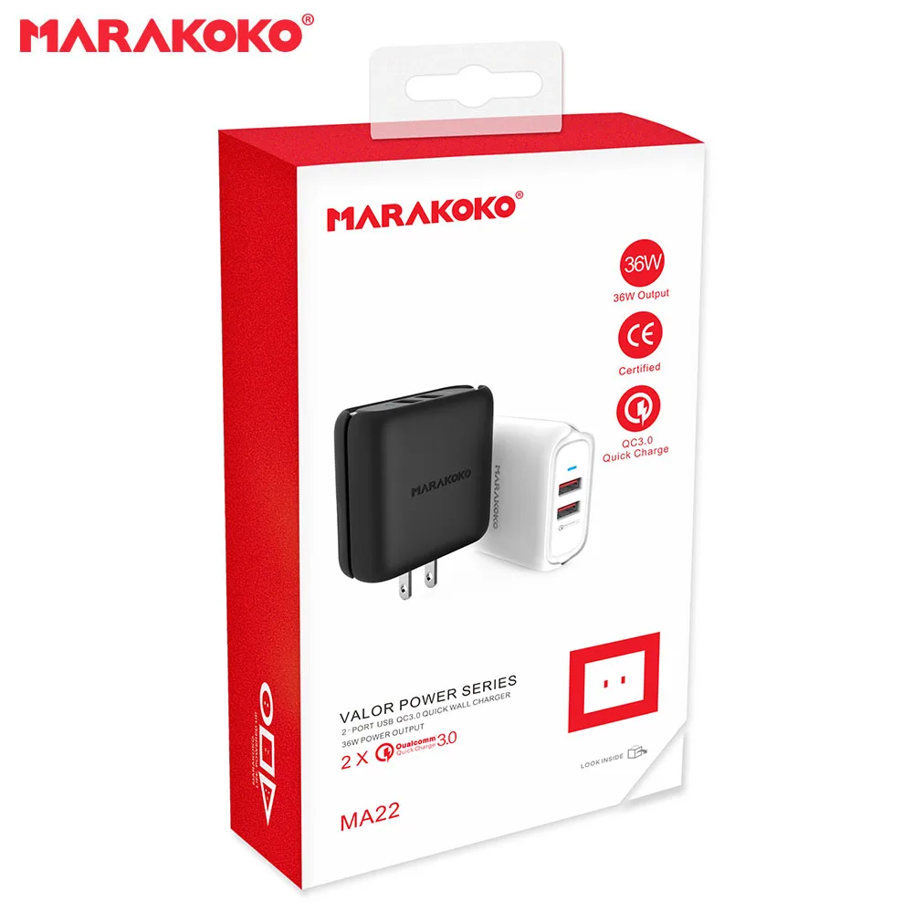 Marakoko MA22 Dual USB 36W Output Power Adapter US Plug Portable Quick Charger with 2 QC3.0 Ports for iPhone 7 Samsung j5 | Мобильные