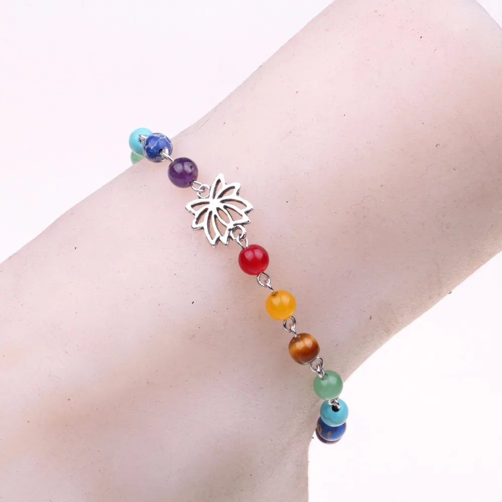Silver Plated Handmade Chakra Yoga Barefoot Anklet for Woman Lotus Adjustable Foot Chain Natural Stone Jewelry Sandal | Украшения и