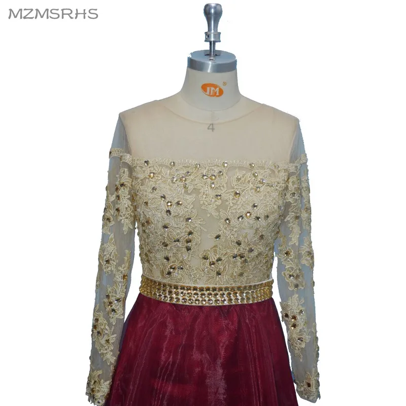 Элегантное вечернее платье с длинным рукавом золотистые Аппликации Украшенные