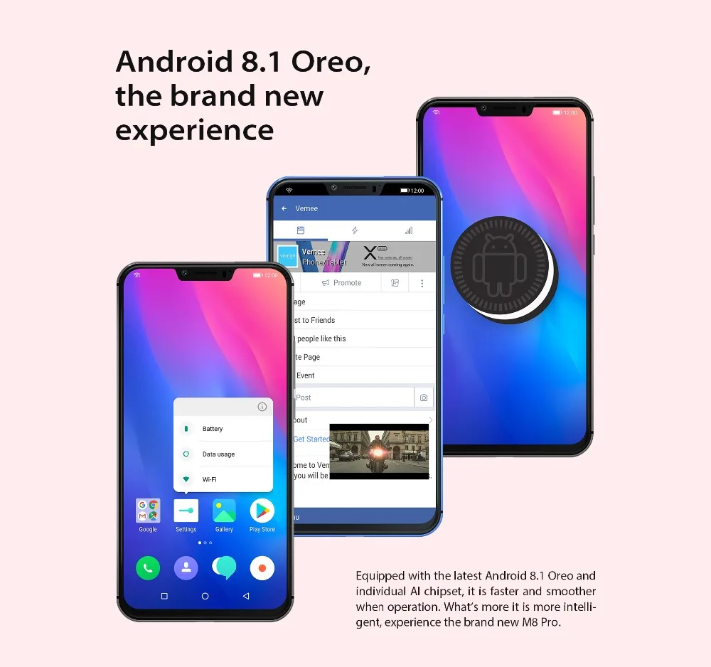 Vernee M8 Pro Нотч Экран Android 8,1 мобильный телефон 6," Octa Core AI Камера 6 ГБ+ 6 4G B 4100 мАч Беспроводной зарядки NFC Смартфон 4G