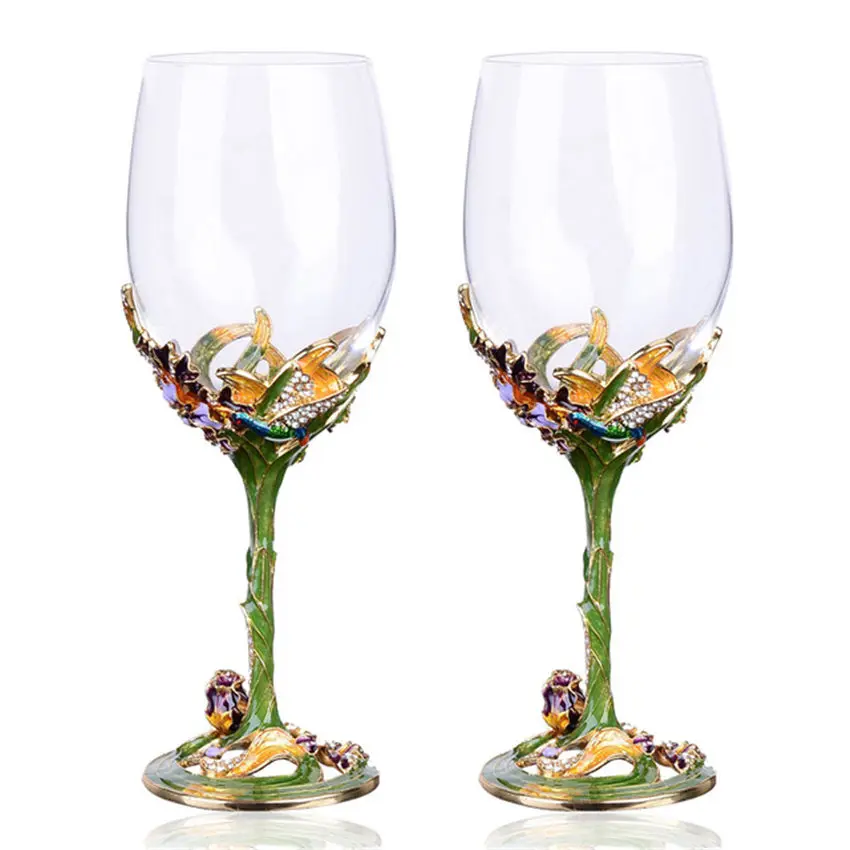 Vintage Enamel Hand Painted Enamel Glass Cup Crystal Goblet Red Wine Glass Wedding Toasting Champagne Glasses Decor Luxury Gifts - Color: A