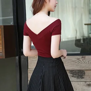 Женские футболки с открытыми плечами poleras de mujer moda 2021, пикантная забавная футболка, женские хлопковые футболки, Женская Повседневная футболка