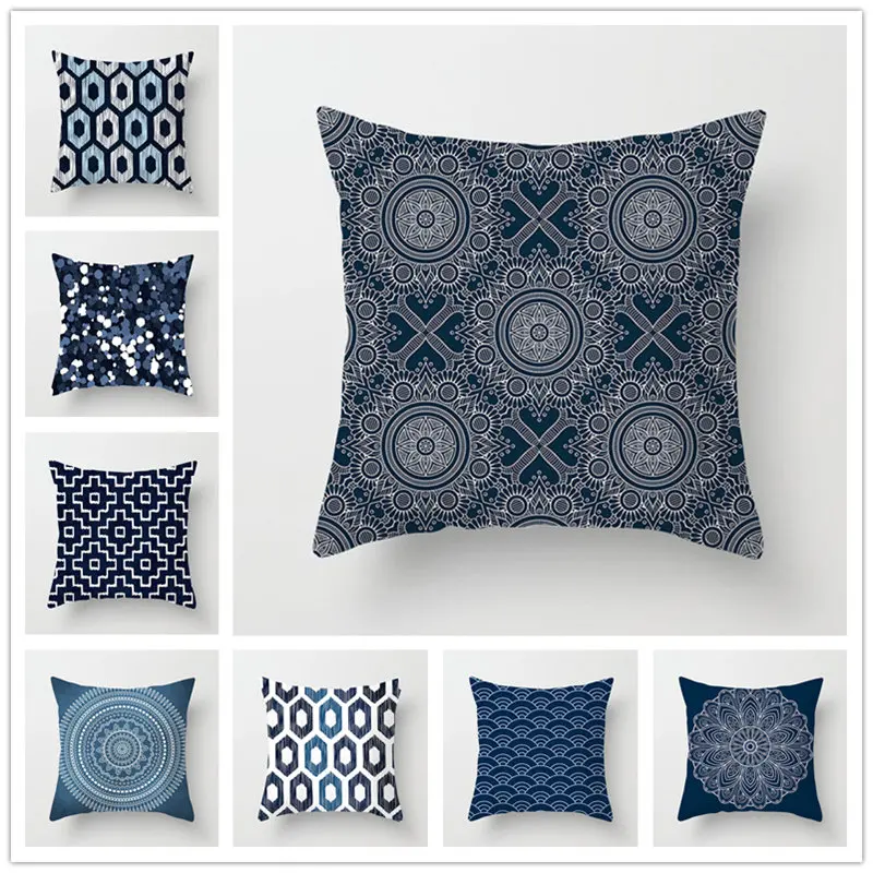 

Houspace полиэстер Пич-скин, синий и белый фарфор, геометрический узор, для дома Декор подушки диван автомобиля декоративные подарок Подушка Че...